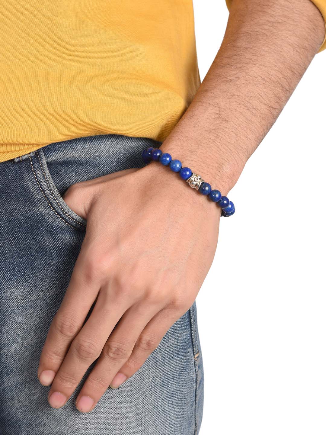 Classy Blue Colored Stone Mens Bracelet