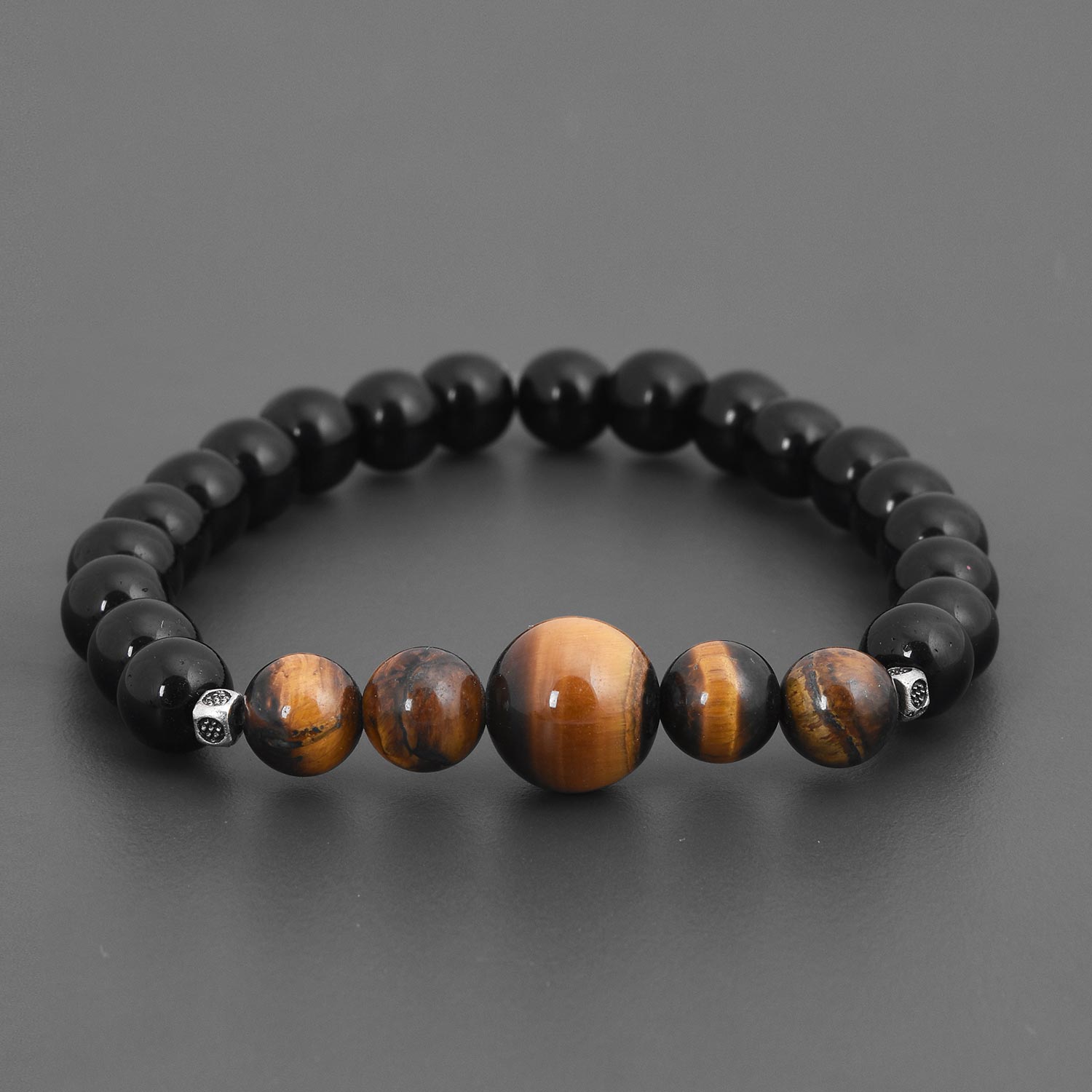 Stylish Tigers Eye and Black Stones Bracelet