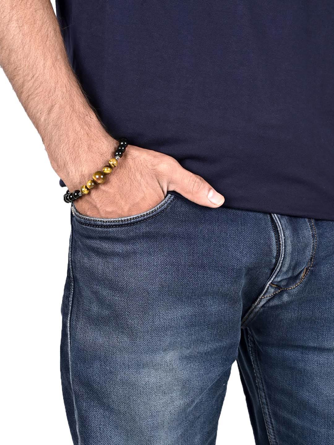 Stylish Tigers Eye and Black Stones Bracelet