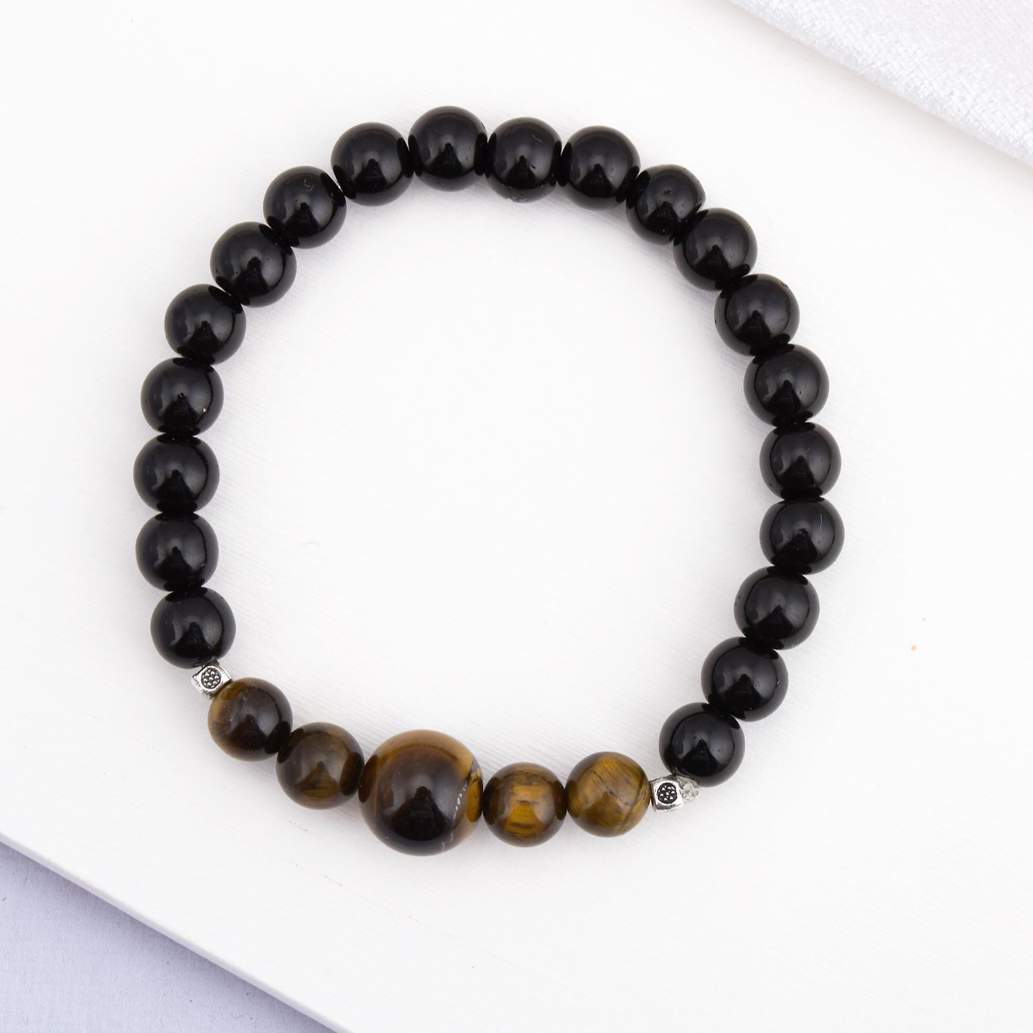 Stylish Tigers Eye and Black Stones Bracelet