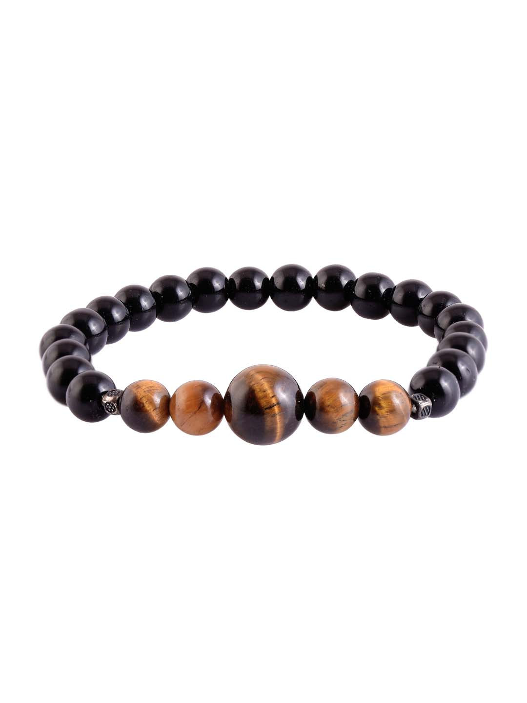 Stylish Tigers Eye and Black Stones Bracelet