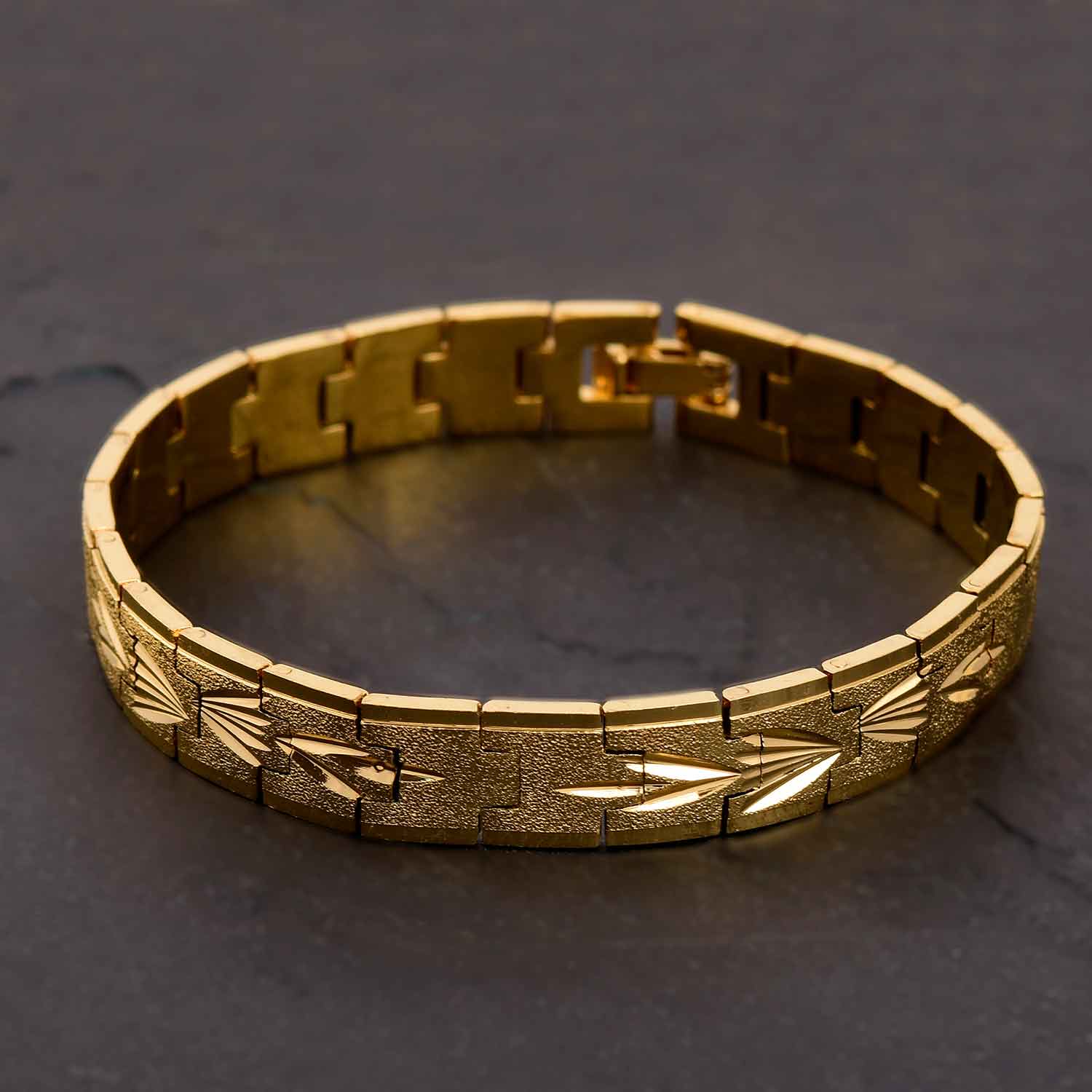 Gold Plated Textured Mens Bracelet