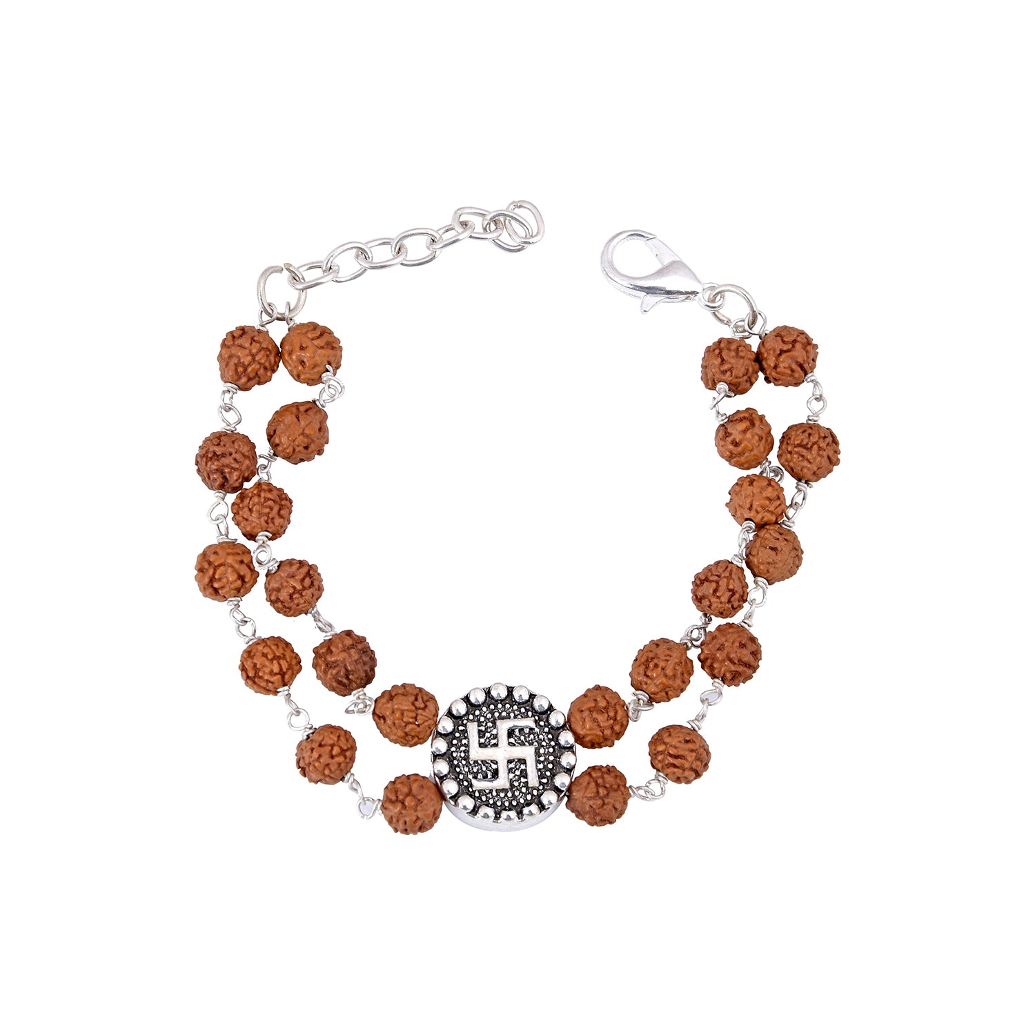 Swastik Two Strands Rudraksha Mens Bracelet