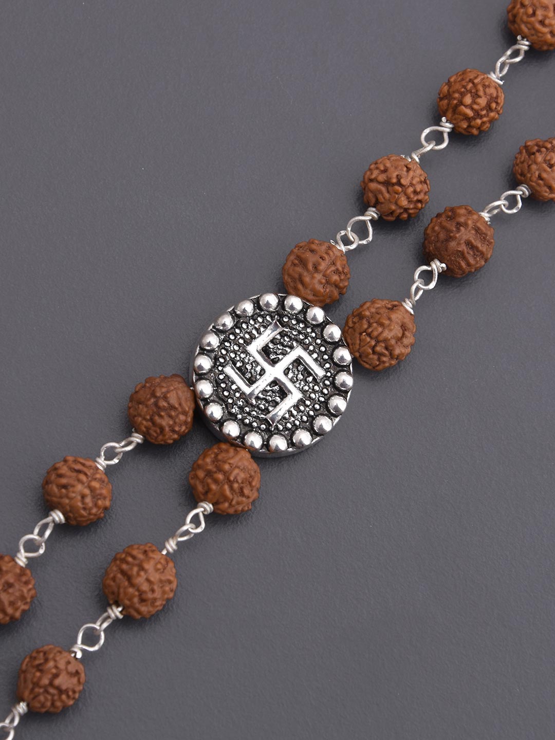 Swastik Two Strands Rudraksha Mens Bracelet
