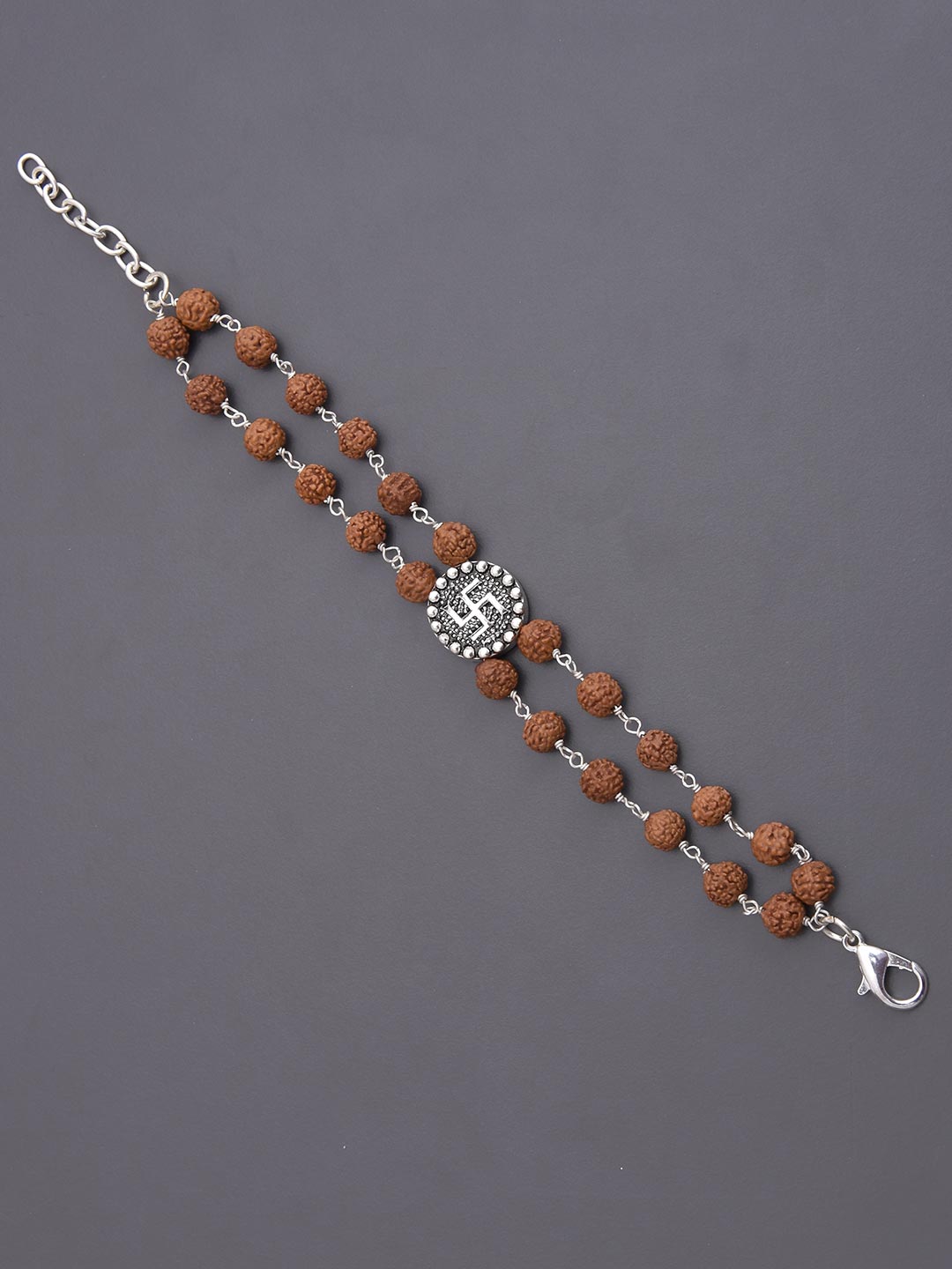 Swastik Two Strands Rudraksha Mens Bracelet