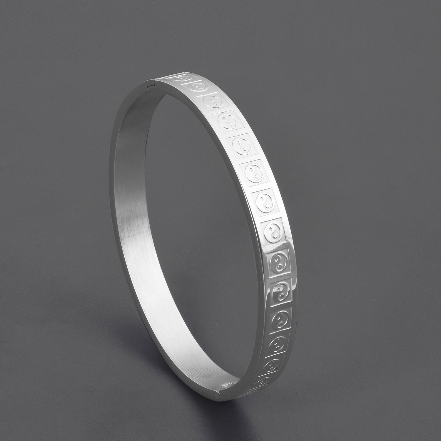 Ying Yang Silver Metallic Mens Bracelet