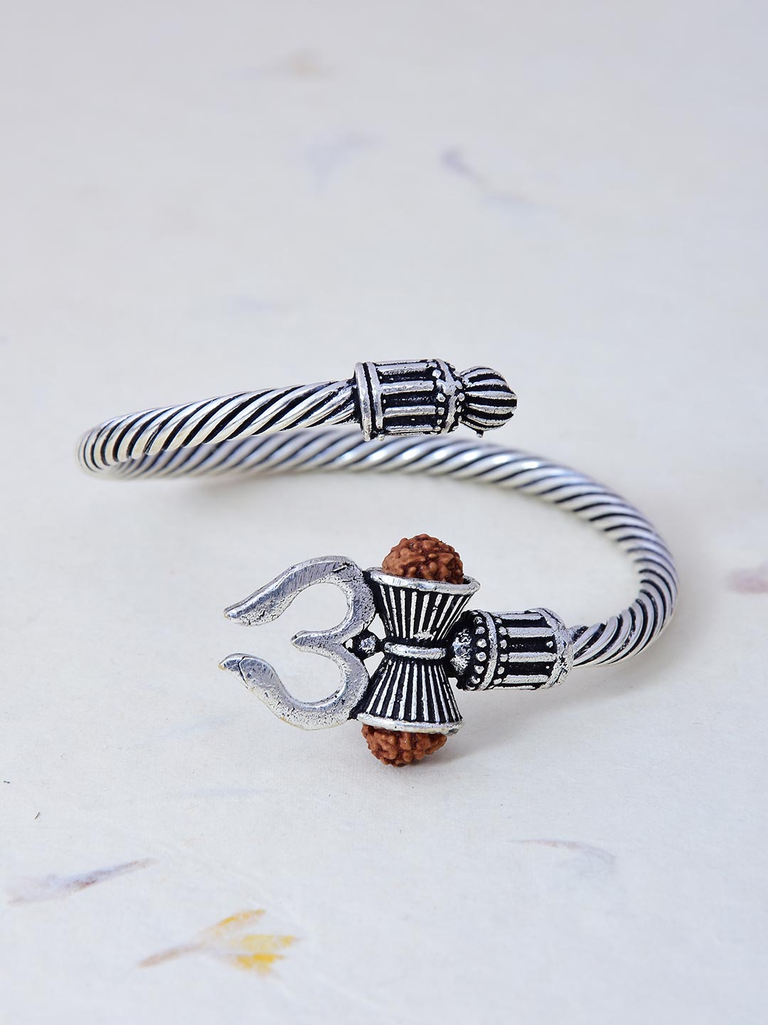 Rudraksha Om Twisted Old Silver Plated Bracelet