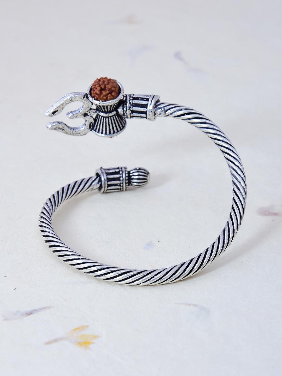 Rudraksha Om Twisted Old Silver Plated Bracelet