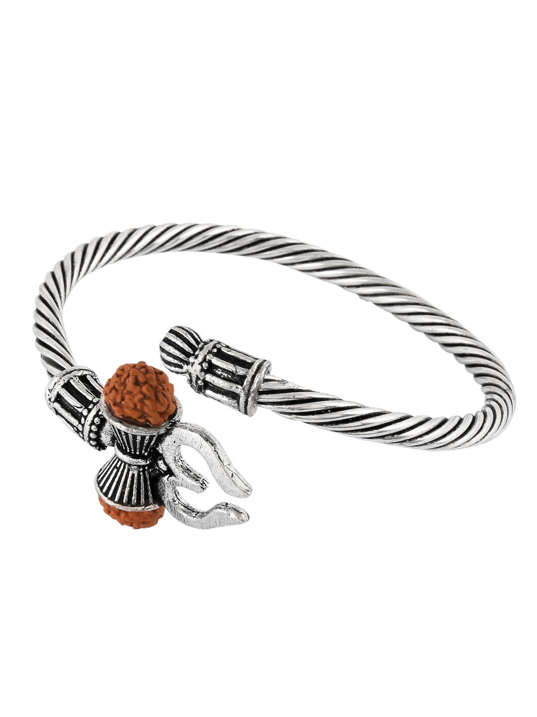 Rudraksha Om Twisted Old Silver Plated Bracelet