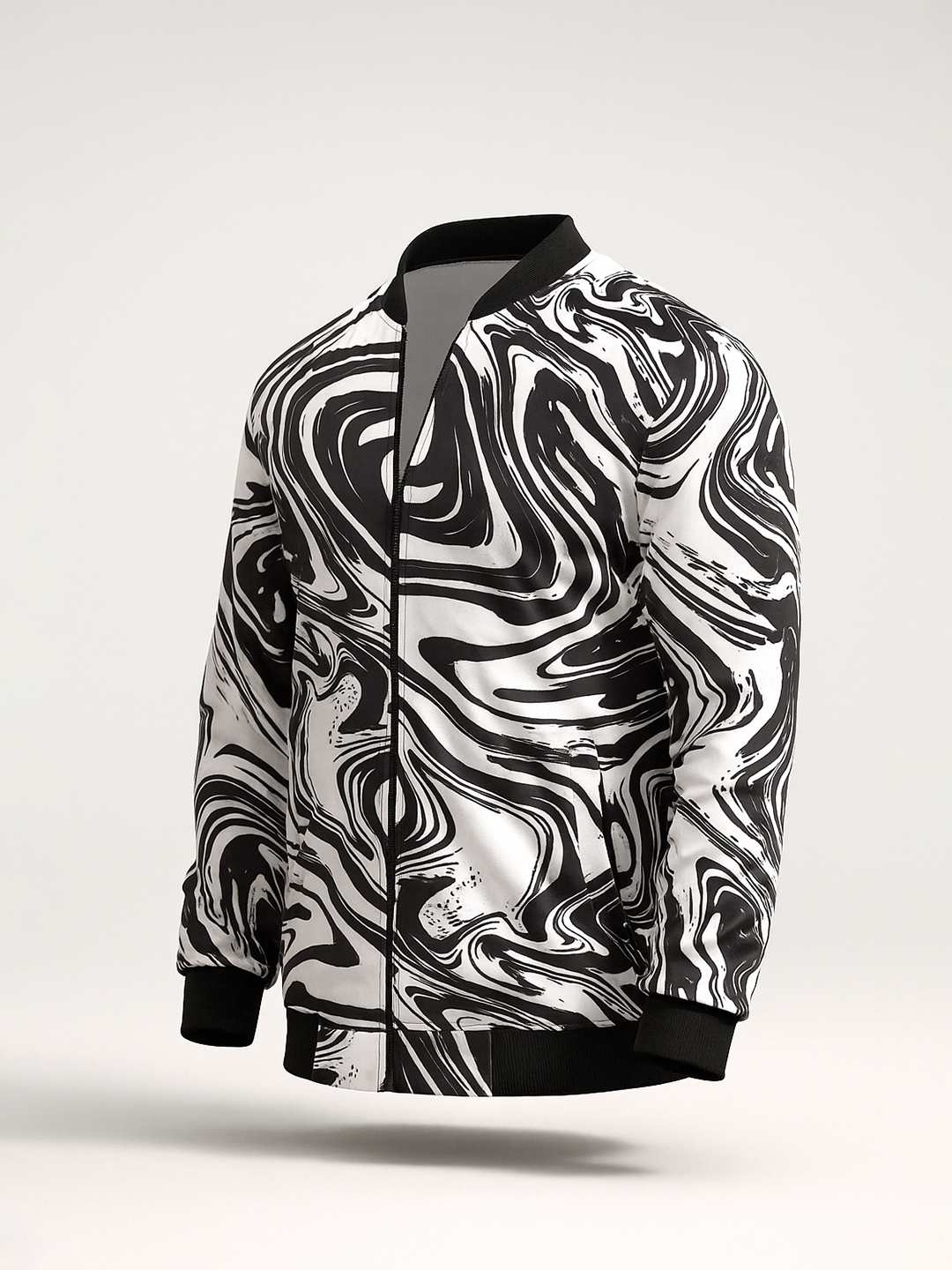 Black & White Marble Printed Velvet Jacket