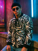 Black & White Marble Printed Velvet Jacket