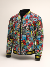 Black Quirky Printed Velvet Jacket