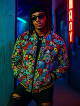 Black Quirky Printed Velvet Jacket