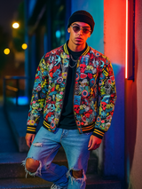 Black Quirky Printed Velvet Jacket