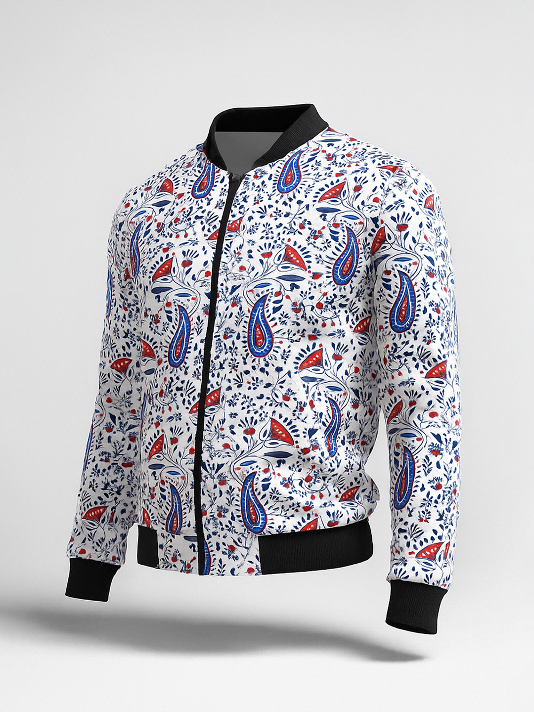 White Paisley Printed Velvet Jacket