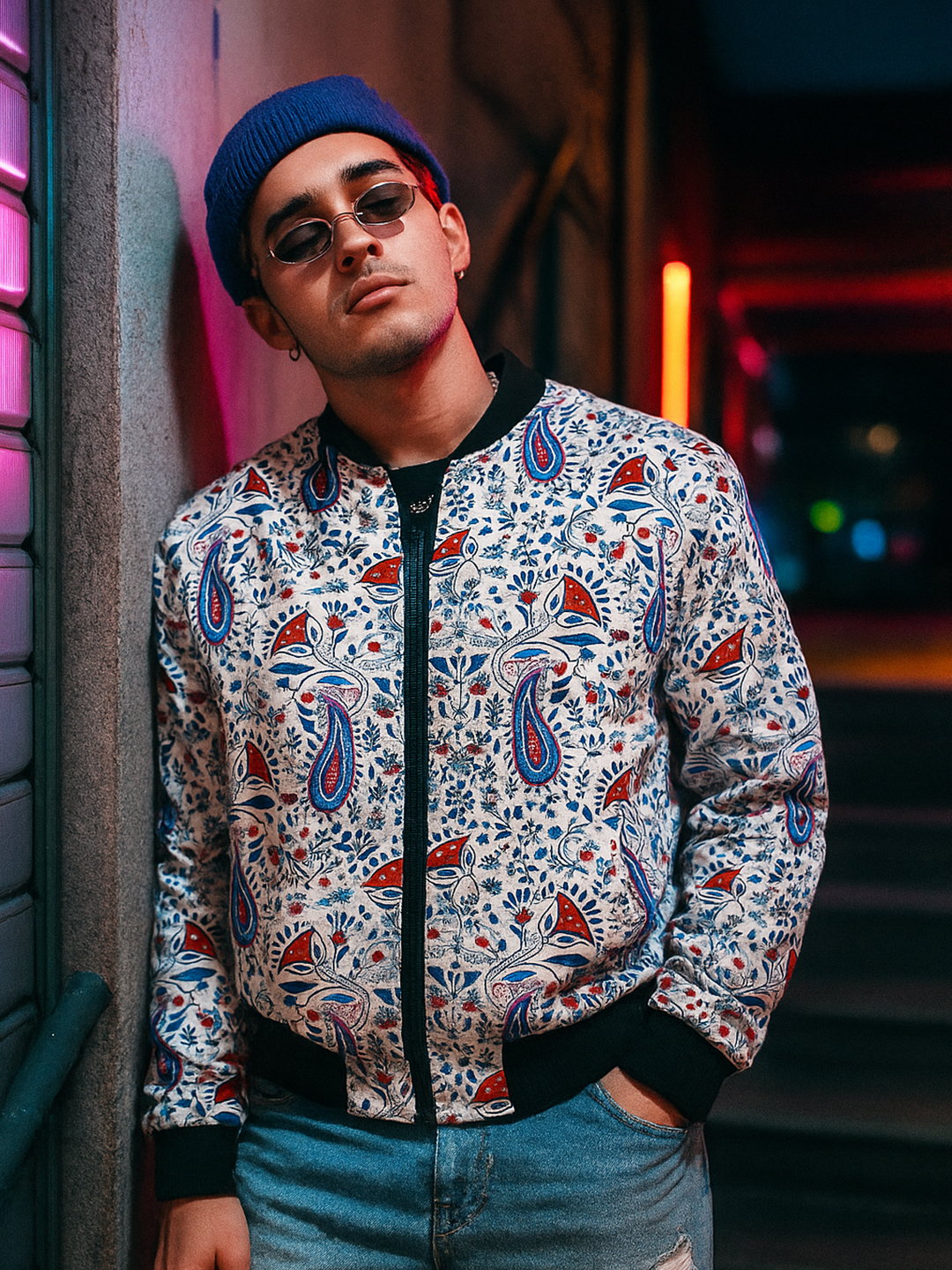 White Paisley Printed Velvet Jacket