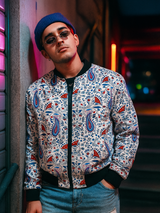 White Paisley Printed Velvet Jacket