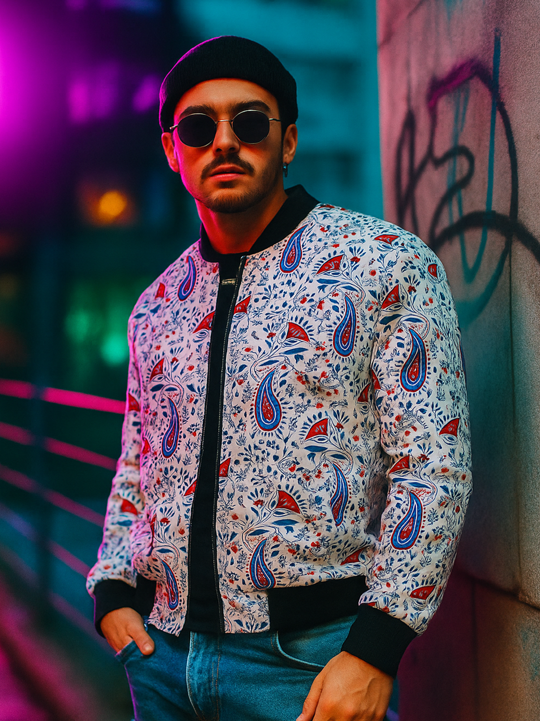 White Paisley Printed Velvet Jacket