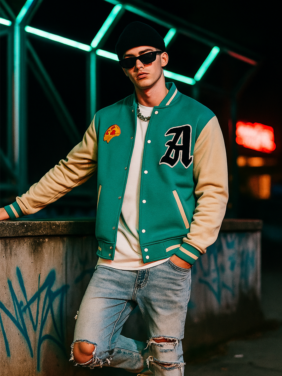 Pizza Sea Green LA Varsity Jacket