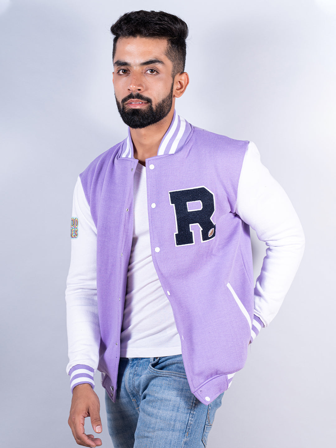 Good Vibes Lilac R Varsity Jacket