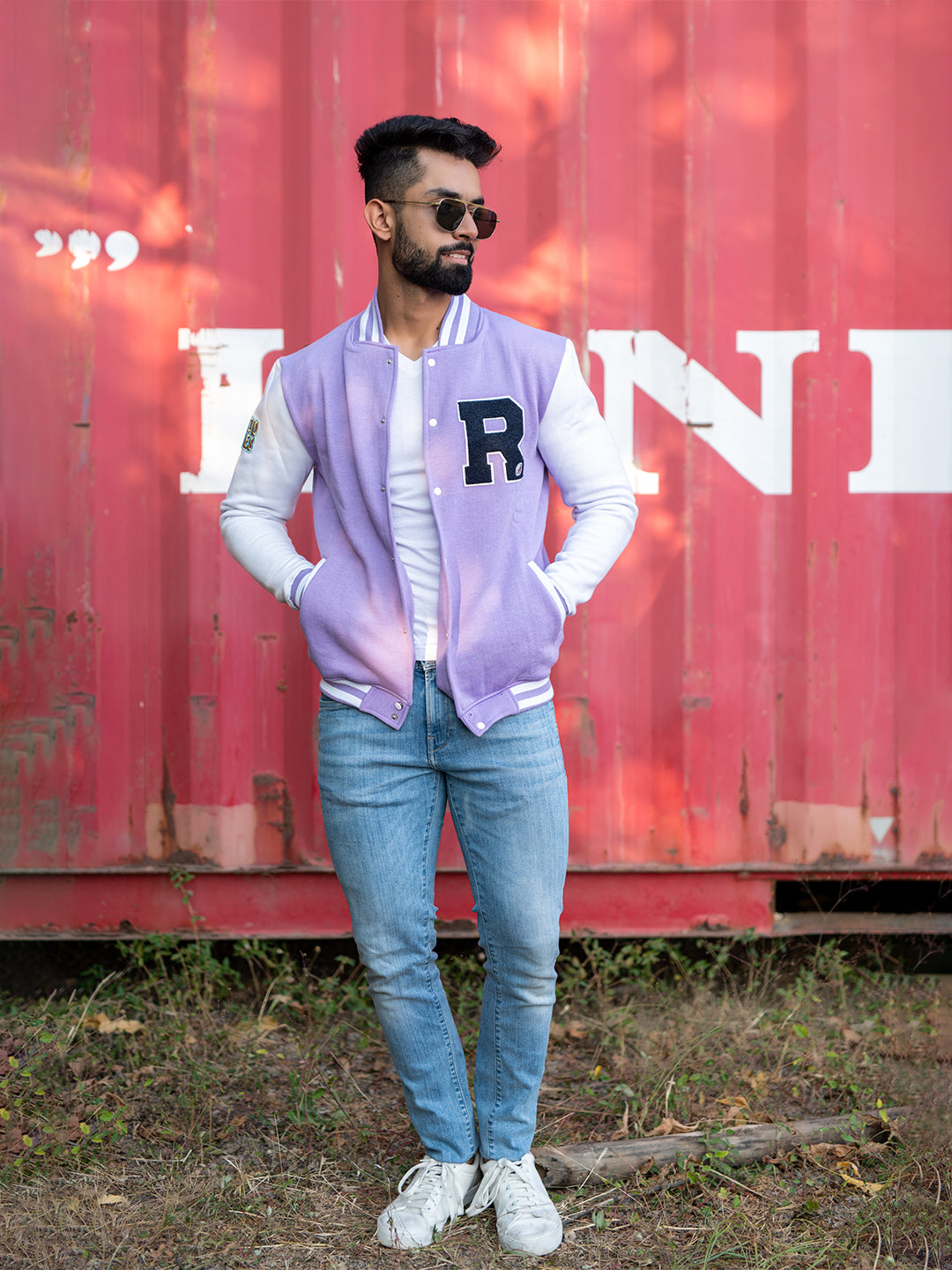 Good Vibes Lilac R Varsity Jacket