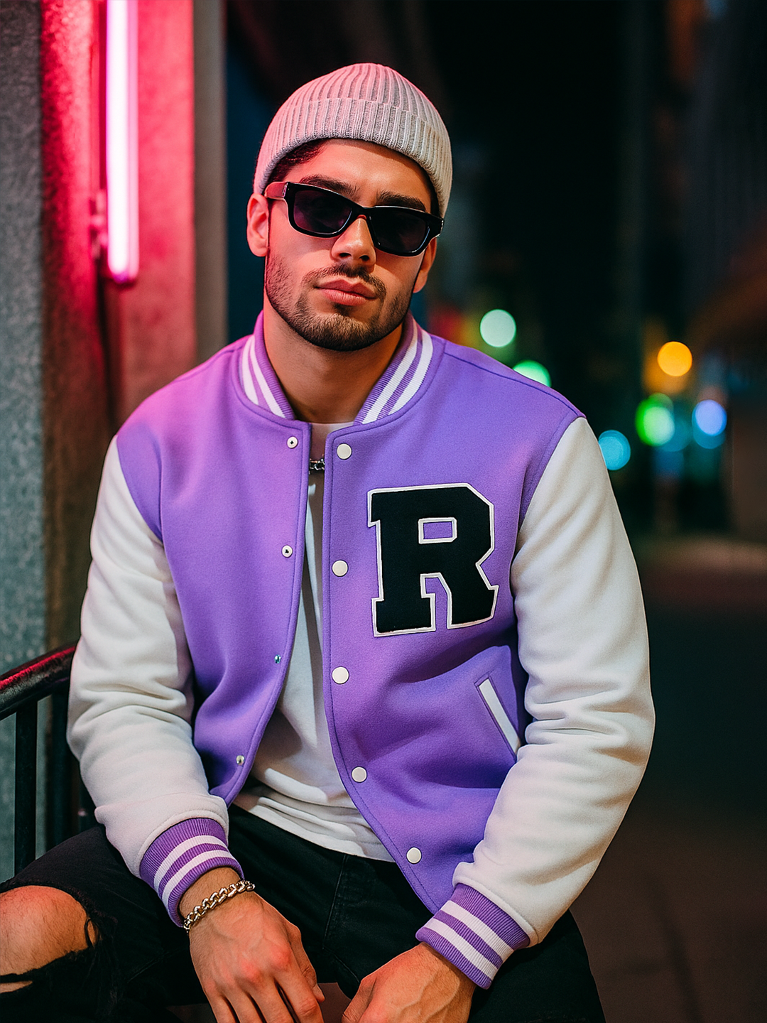 Good Vibes Lilac R Varsity Jacket