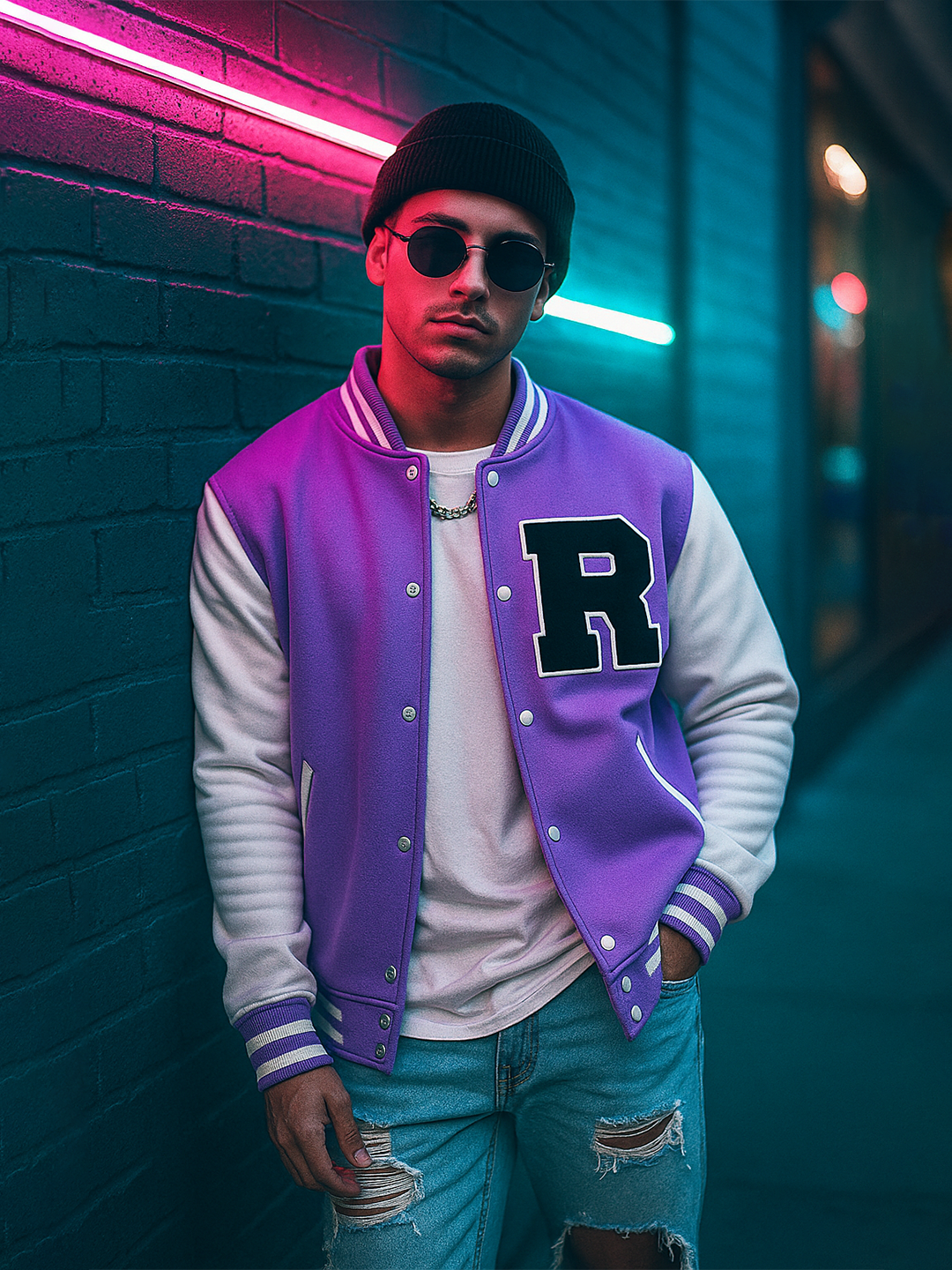 Good Vibes Lilac R Varsity Jacket