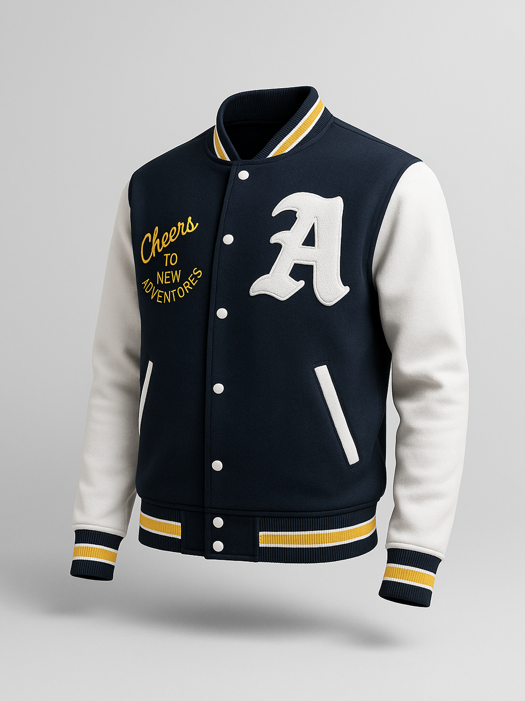 Cheers To New Adventures LA Navy Blue Varsity Jacket