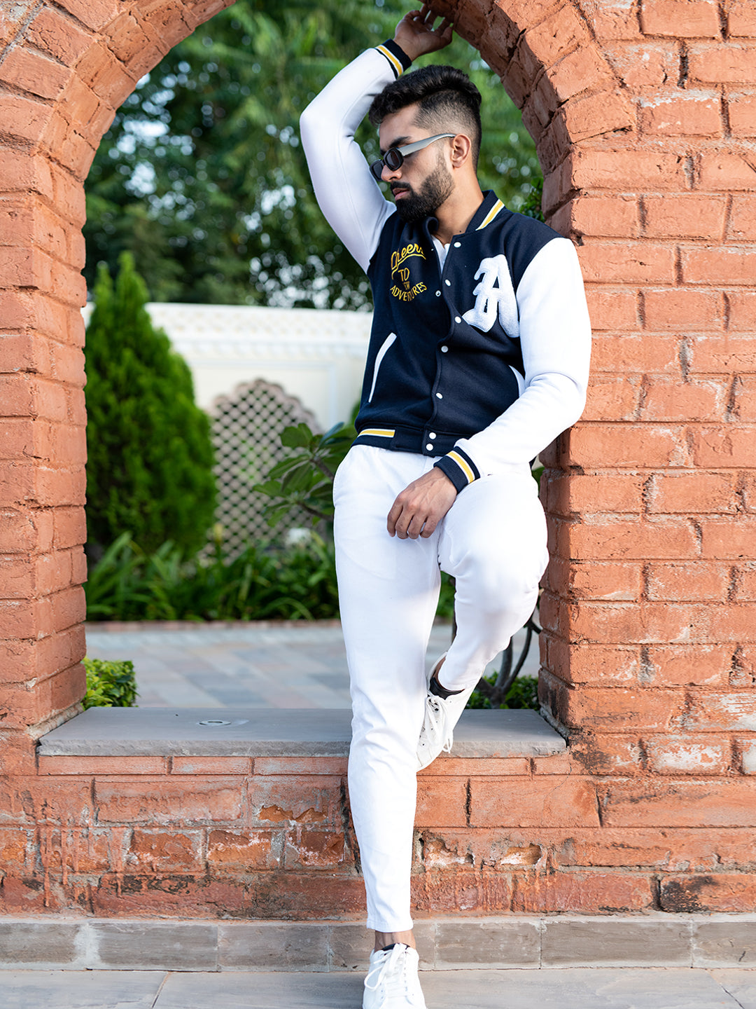 Cheers To New Adventures LA Navy Blue Varsity Jacket