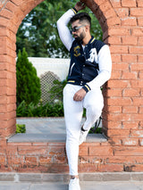 Cheers To New Adventures LA Navy Blue Varsity Jacket