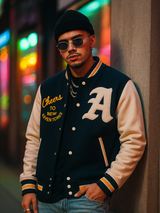 Cheers To New Adventures LA Navy Blue Varsity Jacket