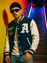 Cheers To New Adventures LA Navy Blue Varsity Jacket
