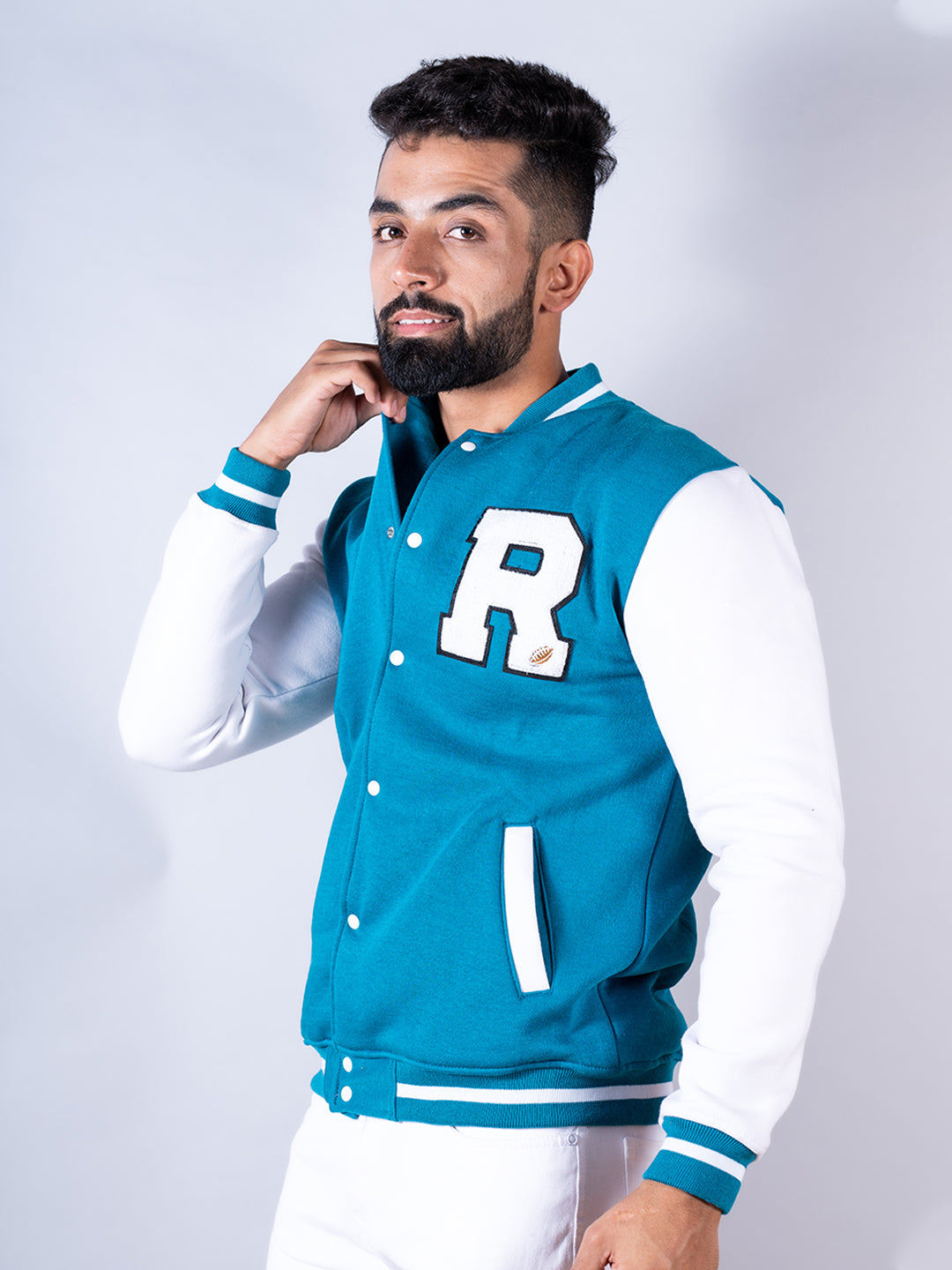 Teal Blue Buzz Off Varsity Jacket