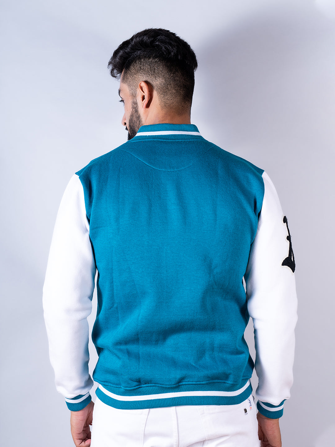 Teal Blue Buzz Off Varsity Jacket