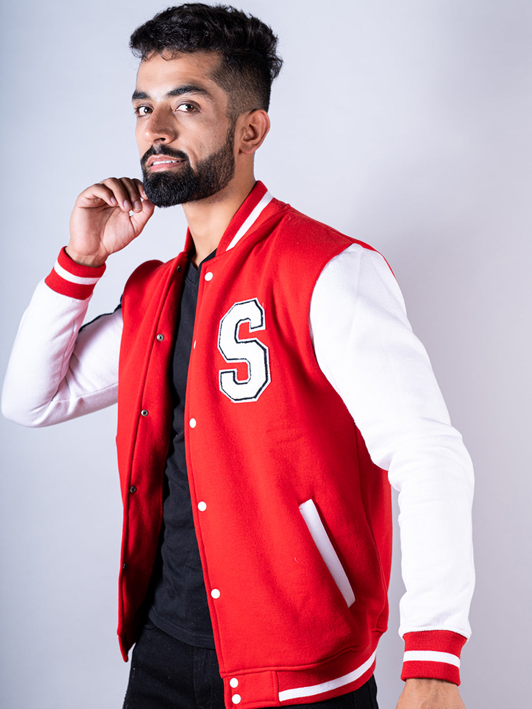 Red good vibes S Varsity Jacket
