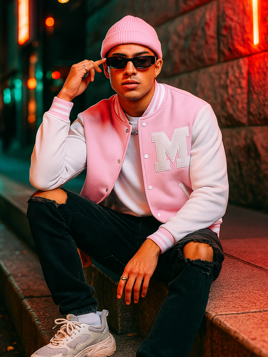 Baby Pink M Varsity Jacket