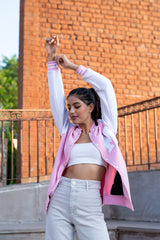 Baby Pink M Varsity Jacket For Women