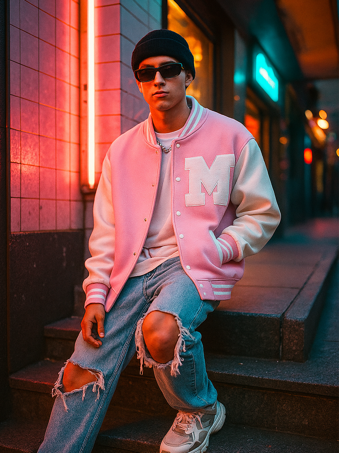 Baby Pink M Varsity Jacket
