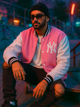 Baby Pink NY Varsity Jacket