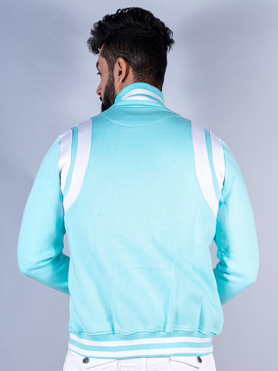 Sky Blue Varsity Contrast Banded Sleeve Shift Sweatshirt Dress