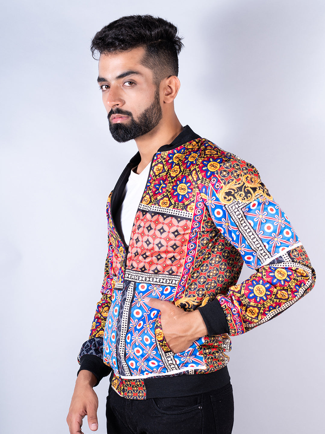 Multicolor Printed Velvet Jacket