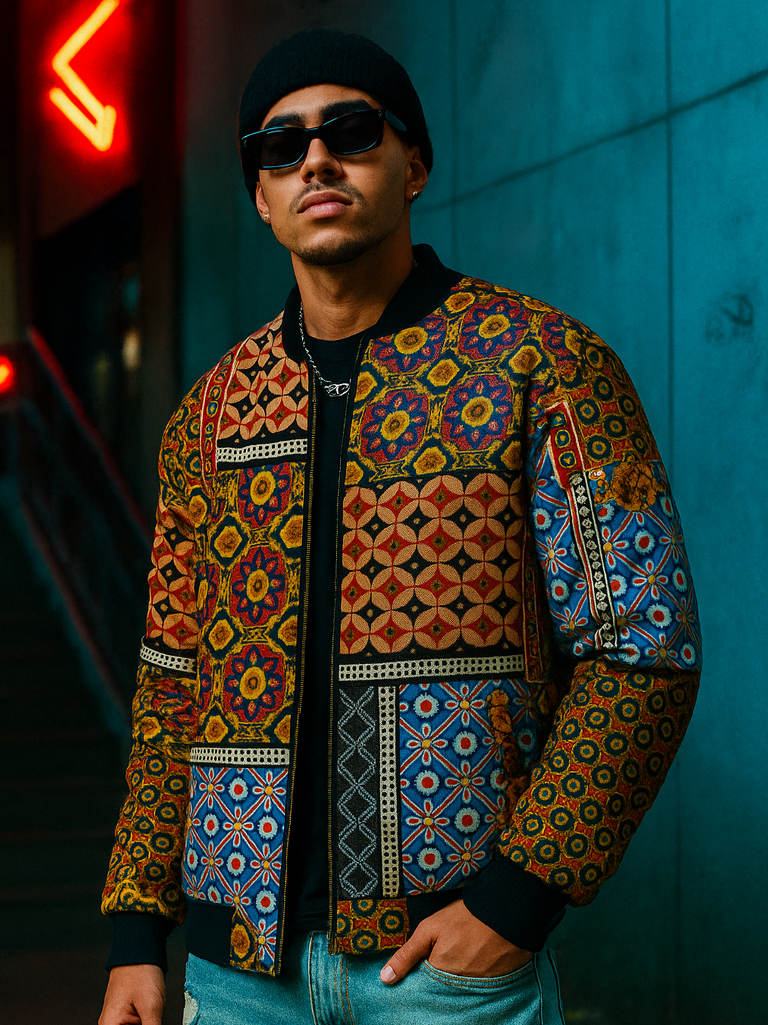 Multicolor Printed Velvet Jacket