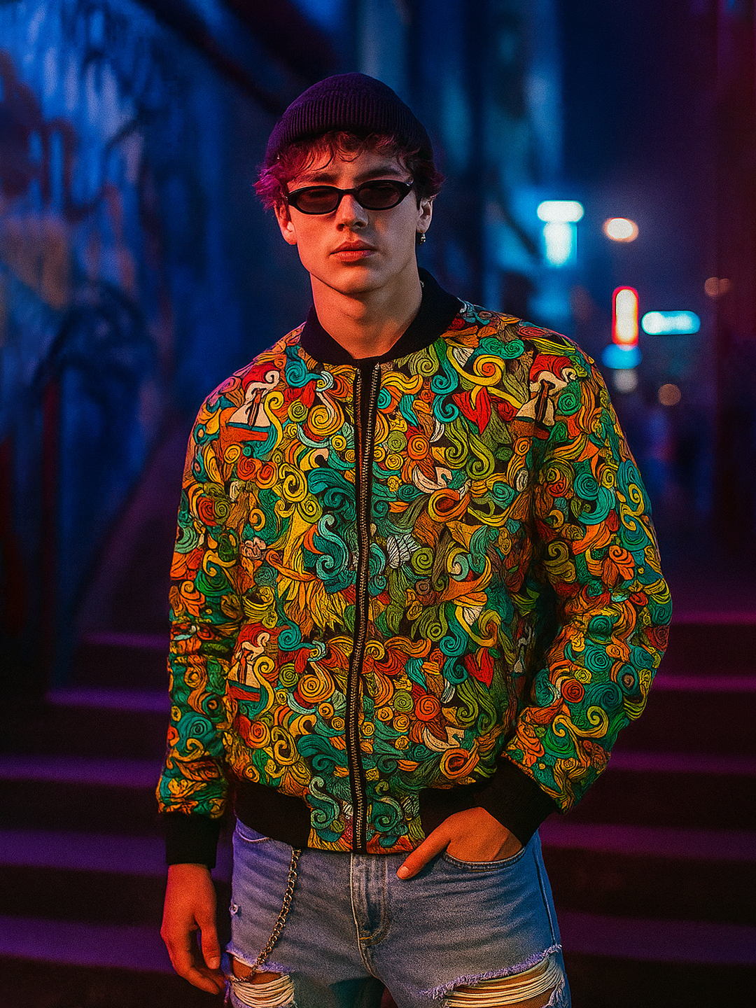 Multicolor Abstract Printed Velvet Jacket