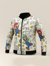 White Super Mario Printed Velvet Jacket