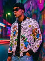 White Super Mario Printed Velvet Jacket