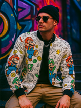 White Super Mario Printed Velvet Jacket
