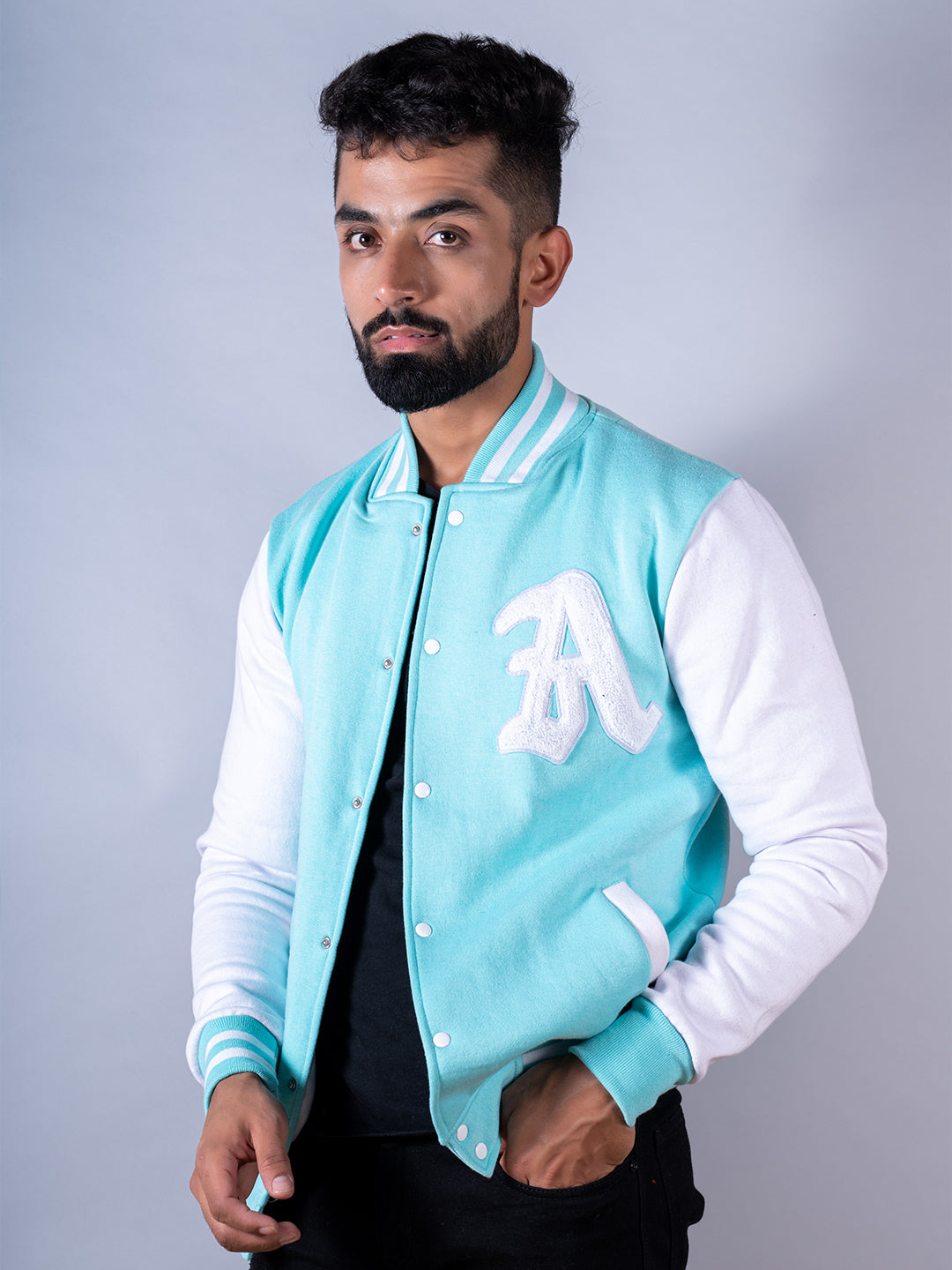 Sky Blue LA Varsity Jacket