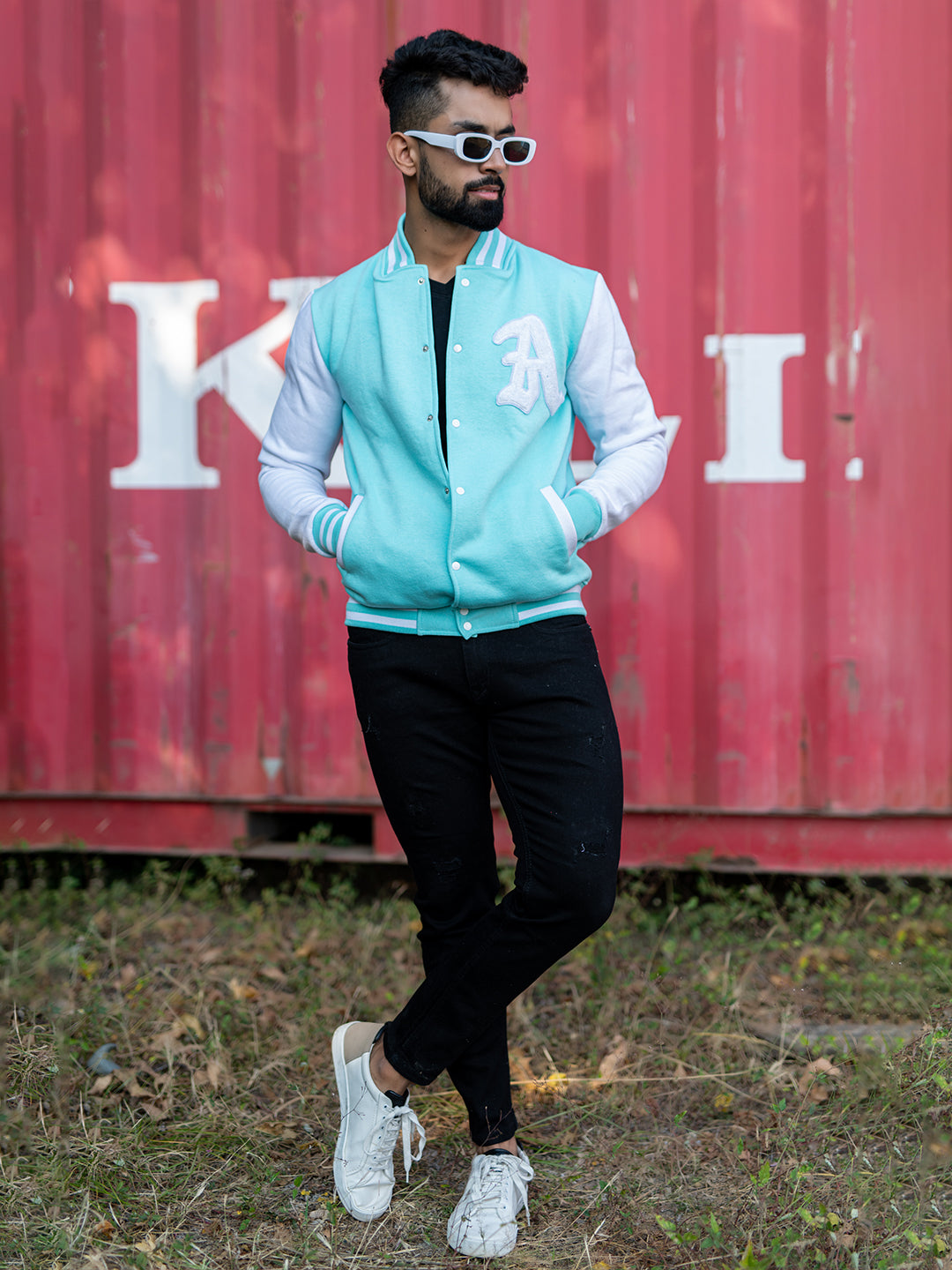 Sky Blue LA Varsity Jacket