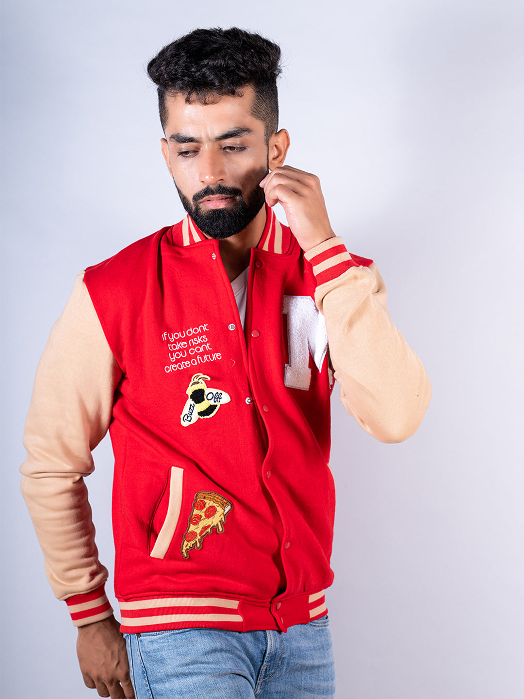 Red Buzz Off M varsity Jacket