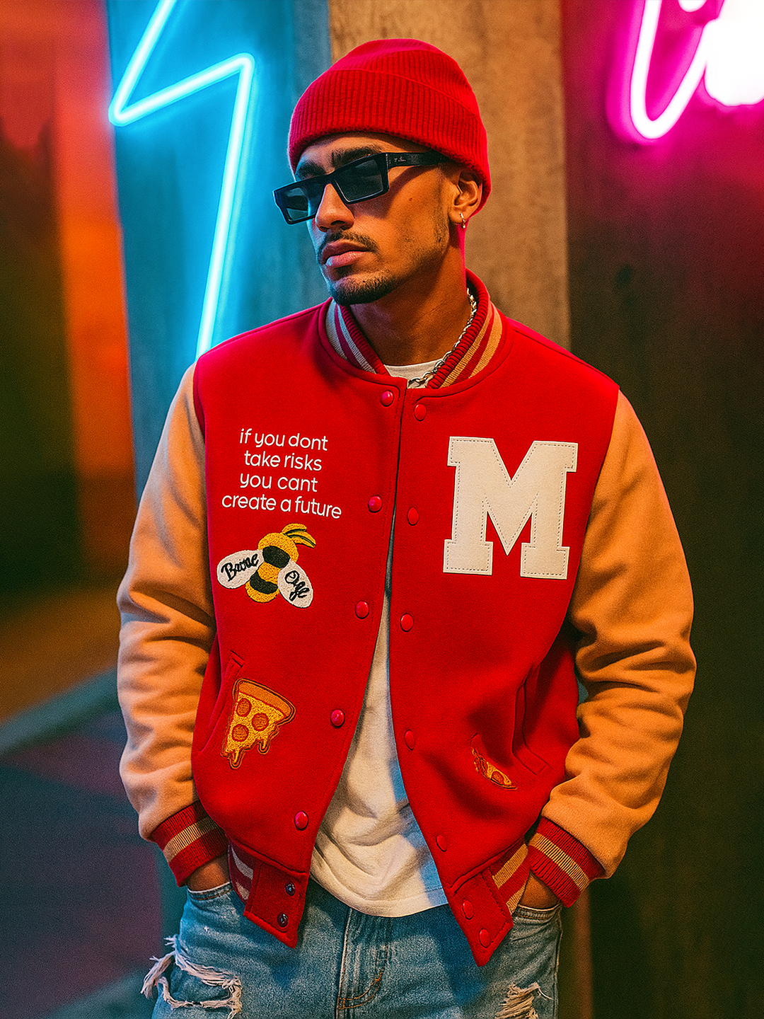 Red Buzz Off M varsity Jacket